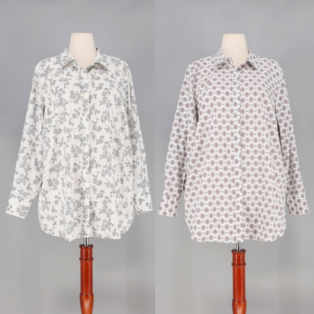LANDS' END Set of 2 Women's No-Iron Supima Cotton Button Down Shirt Size 26W